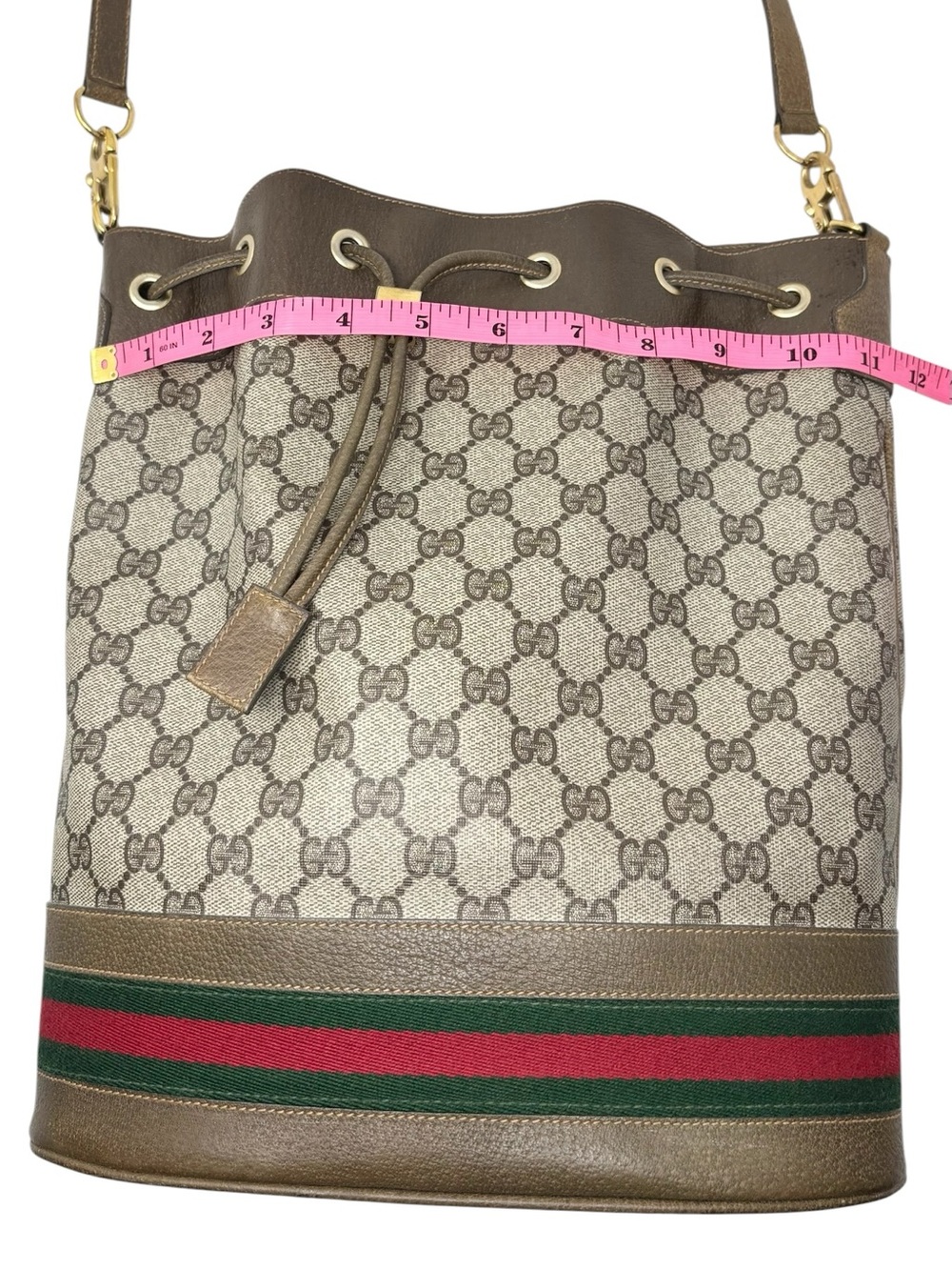 Vintage Gucci Ophidia GG Supreme Web Stripe Drawstring Bucket Bag Crossbody - Picture 16 of 16